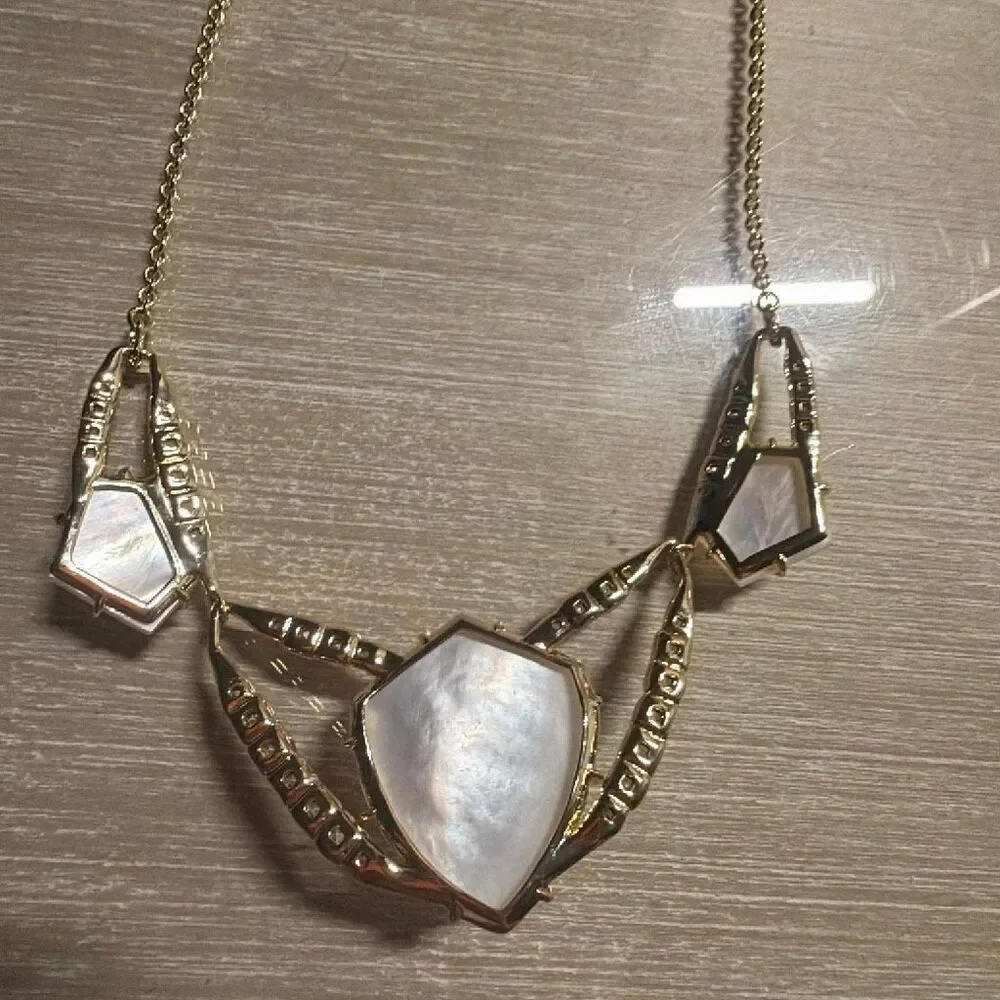 Alexis Bittar Miss Havisham Mother of Pearl & Crystal Doublet Bib Necklace